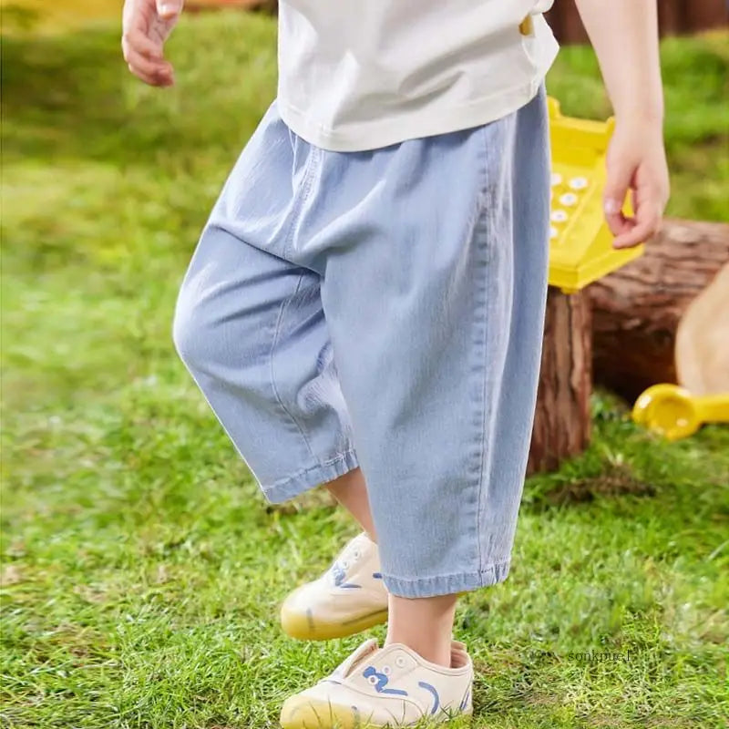 夏用 ベビーデニムパンツ | ルーズフィット ジーンズ | ユニセックス | 2025新作 カジュアルソフトブルー 子供ズボン