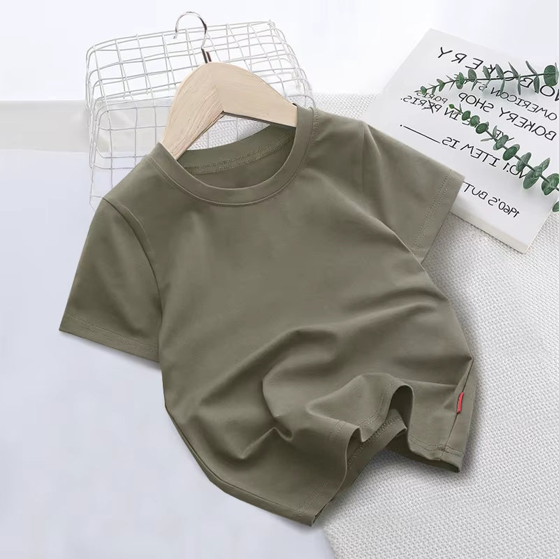 Summer Solid Color Children Cotton T-shirt for Boys Girls White Tops Tees Kids Clothes 2-10Y Student Casual Tee