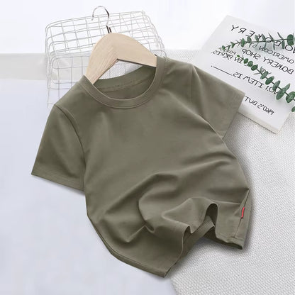Summer Solid Color Children Cotton T-shirt for Boys Girls White Tops Tees Kids Clothes 2-10Y Student Casual Tee