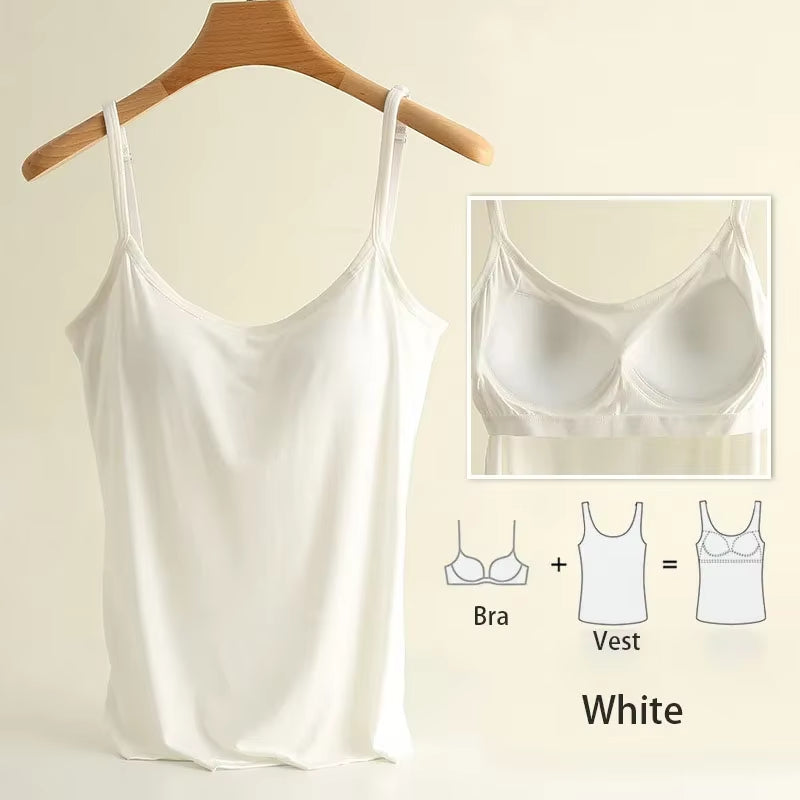 モダールキャミソールタンクトップ プラスサイズ M-3M-3XL | 胸パッド付き インナー＆アウター対応 | レディース大きいサイズ