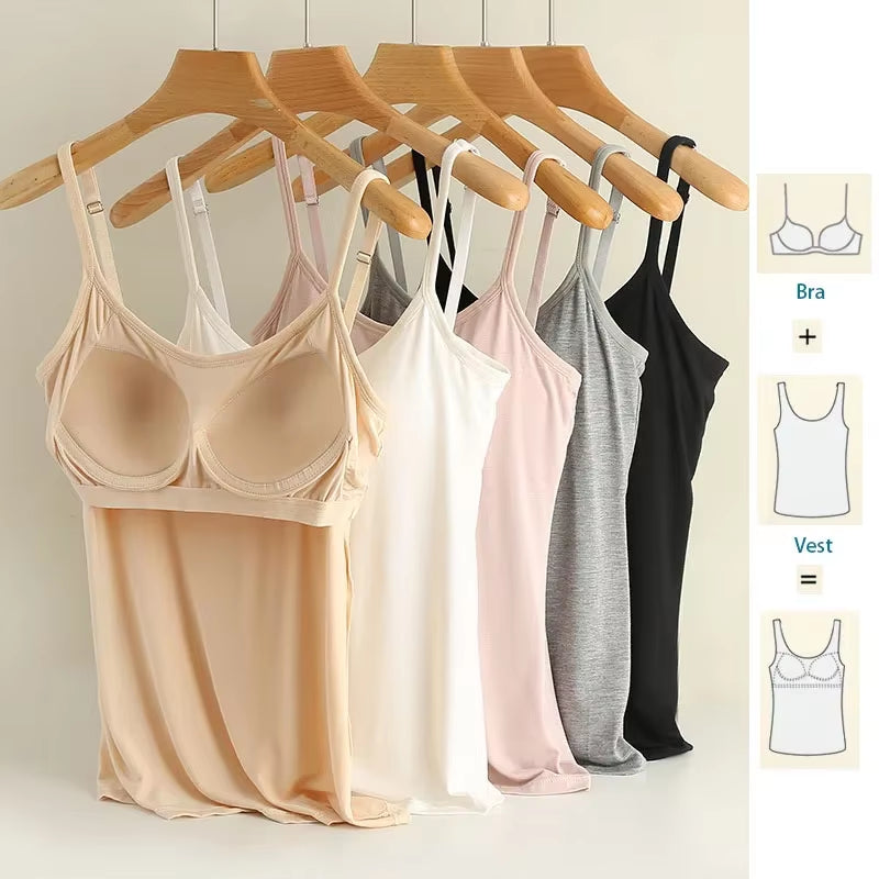 モダールキャミソールタンクトップ プラスサイズ M-3M-3XL | 胸パッド付き インナー＆アウター対応 | レディース大きいサイズ