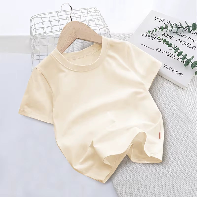 Summer Solid Color Children Cotton T-shirt for Boys Girls White Tops Tees Kids Clothes 2-10Y Student Casual Tee