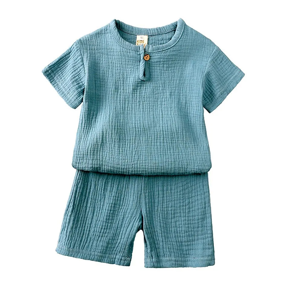 夏用 キッズモスリンTシャツ＆ショートパンツセット 男の子 女の子 パジャマ風ルームウェア ベビー服