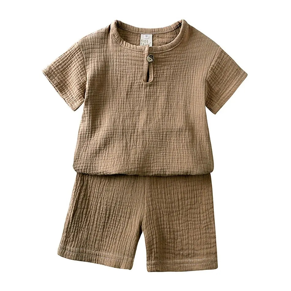 夏用 キッズモスリンTシャツ＆ショートパンツセット 男の子 女の子 パジャマ風ルームウェア ベビー服