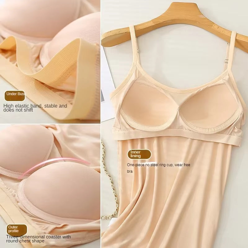 モダールキャミソールタンクトップ プラスサイズ M-3M-3XL | 胸パッド付き インナー＆アウター対応 | レディース大きいサイズ