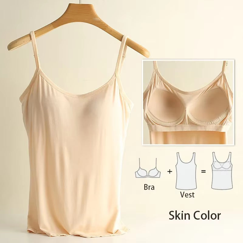 モダールキャミソールタンクトップ プラスサイズ M-3M-3XL | 胸パッド付き インナー＆アウター対応 | レディース大きいサイズ