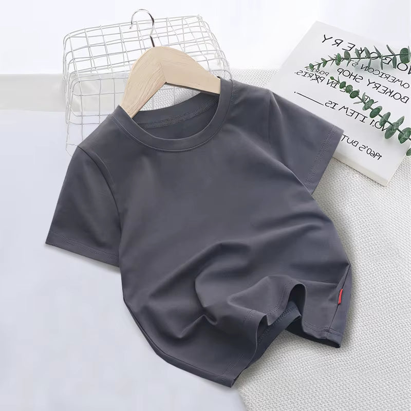 Summer Solid Color Children Cotton T-shirt for Boys Girls White Tops Tees Kids Clothes 2-10Y Student Casual Tee