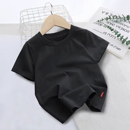 Summer Solid Color Children Cotton T-shirt for Boys Girls White Tops Tees Kids Clothes 2-10Y Student Casual Tee
