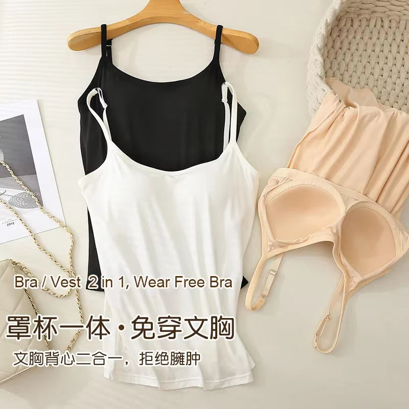 モダールキャミソールタンクトップ プラスサイズ M-3M-3XL | 胸パッド付き インナー＆アウター対応 | レディース大きいサイズ