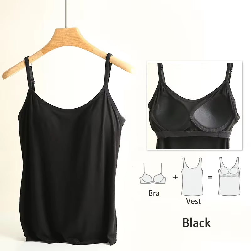 モダールキャミソールタンクトップ プラスサイズ M-3M-3XL | 胸パッド付き インナー＆アウター対応 | レディース大きいサイズ